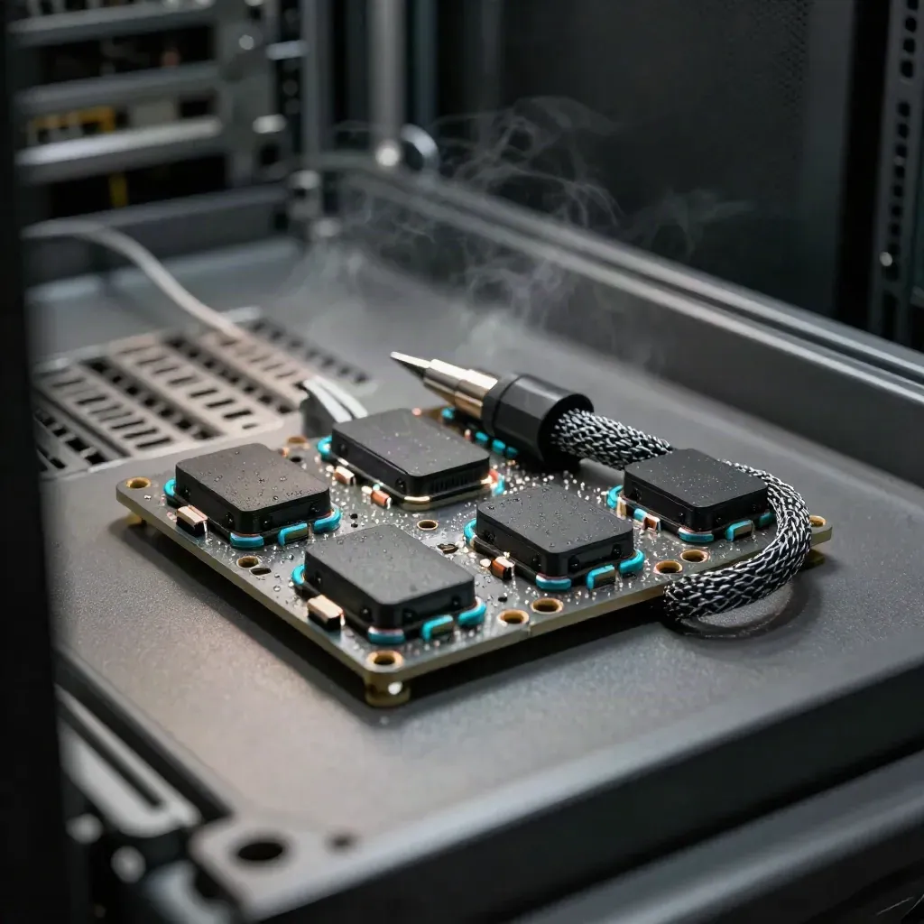 Graphite sensor modules, thermal probe, and mesh cable sleeve in a server aisle